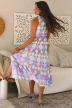 Tiered Maxi Dress - Sky Blue Floral Sleeveless - Fashionfitz