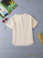 Parchment Crinkle Textured Frayed Trim Half Button Short Sleeve Top - Fashionfitz