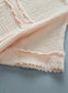 Parchment Crinkle Textured Frayed Trim Half Button Short Sleeve Top - Fashionfitz