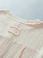 Parchment Crinkle Textured Frayed Trim Half Button Short Sleeve Top - Fashionfitz