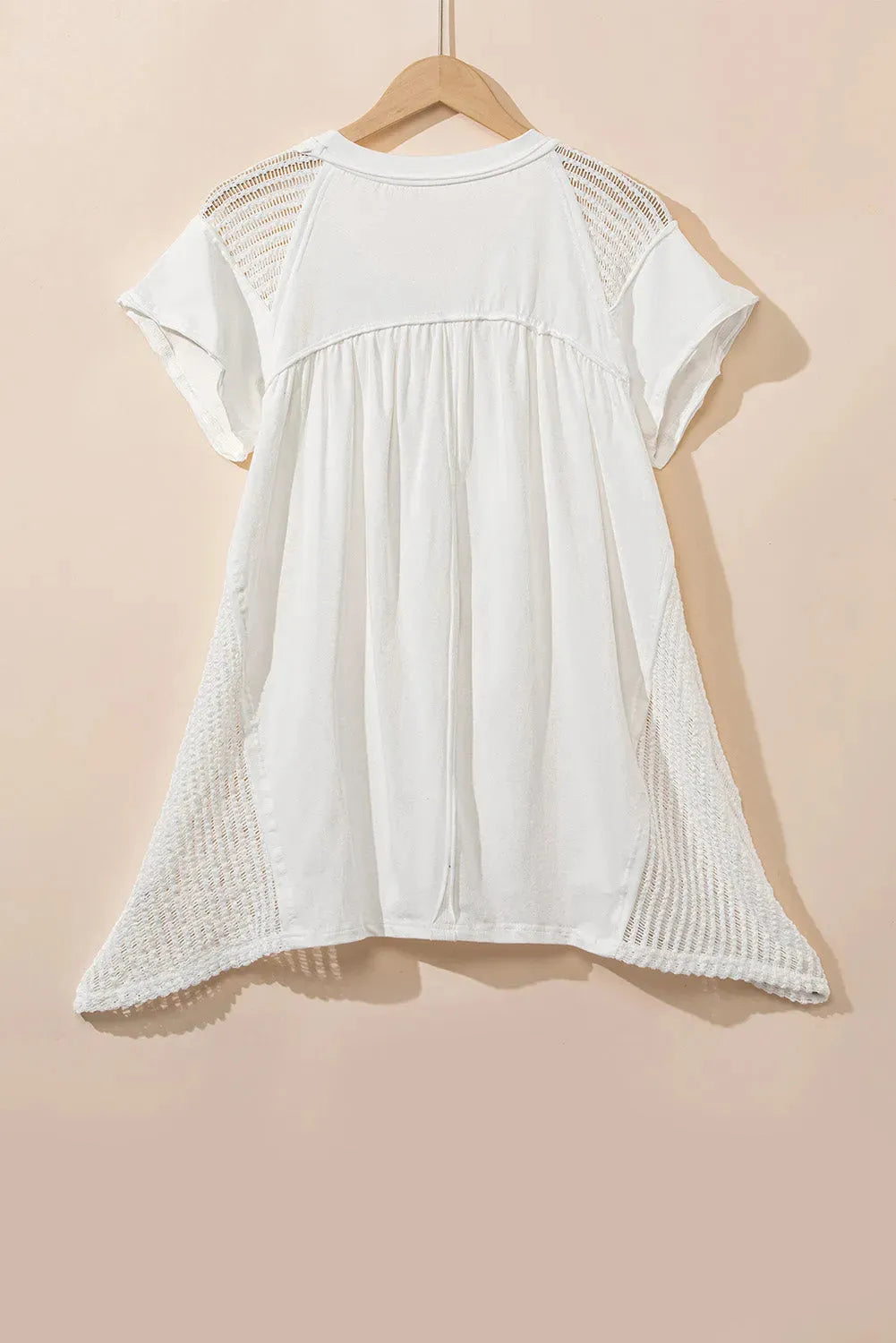 White Hollow Knit Splicing Keyhole Back Tunic Top - Fashionfitz
