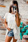 White Hollow Knit Splicing Keyhole Back Tunic Top - Fashionfitz