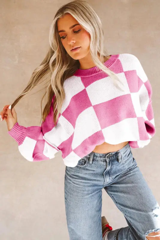 Cozy checkered bishop sleeve sweater | get yours