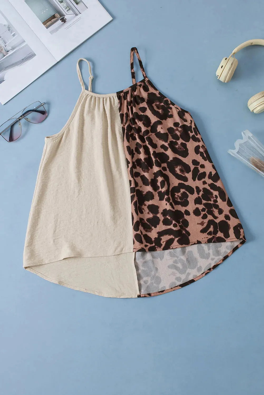 Khaki Leopard Strap Tank Top - Fashionfitz