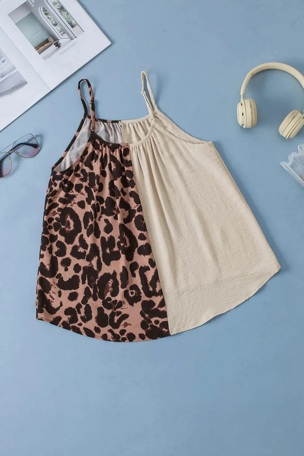 Khaki Leopard Strap Tank Top - Fashionfitz