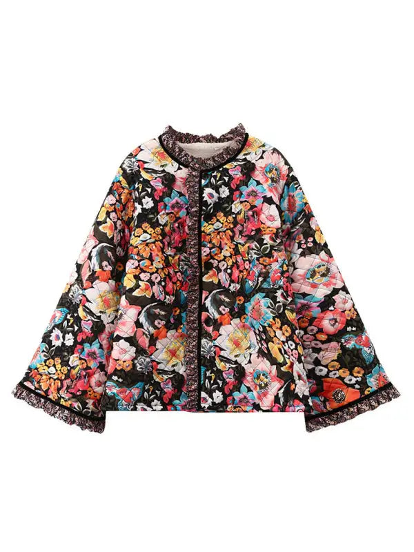 Trendy loose floral quilted coat - winter jackets