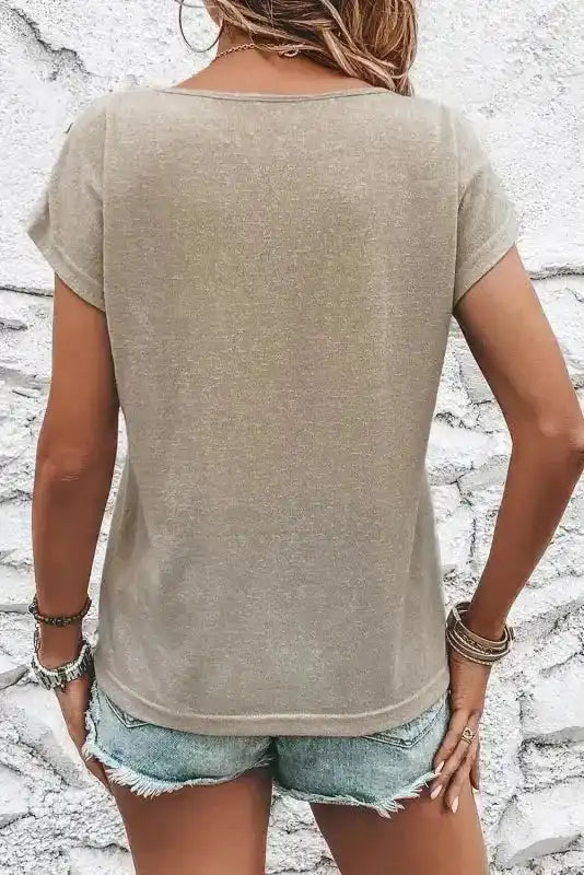 Back view of the Smoke Gray Batwing Tee showing relaxed fit and soft fabric texture, ideal for casual wear.