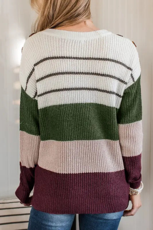 Trendy stripes color block sweater