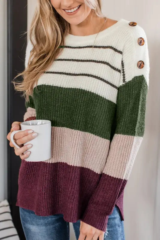 Trendy stripes color block sweater