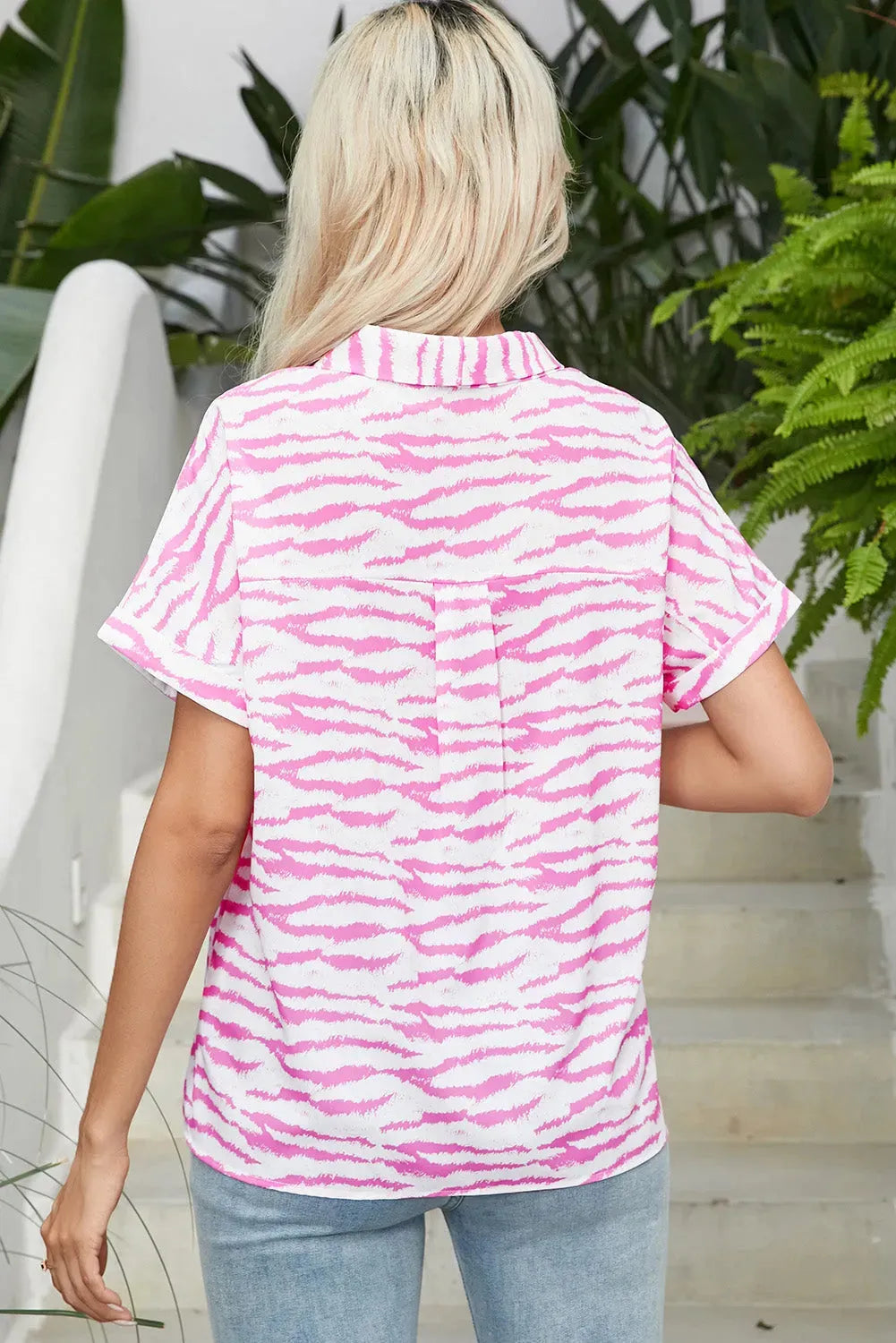 Zebra Rose V-Neck Blouse - Fashionfitz