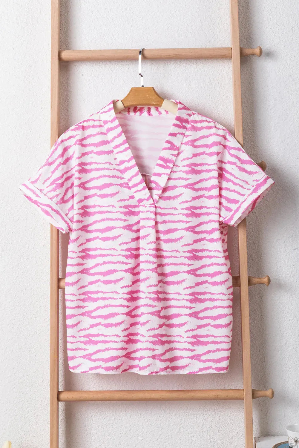 Zebra Rose V-Neck Blouse - Fashionfitz