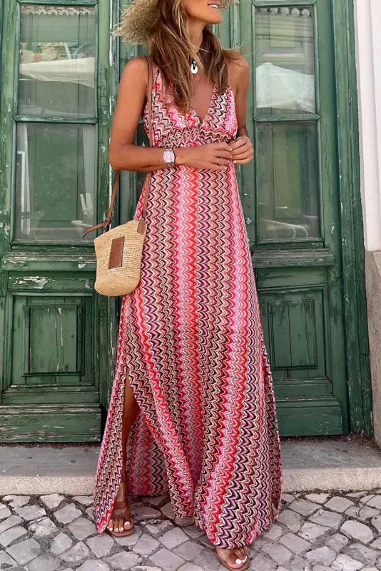 Tribal boho backless maxi dress - red / s / 100% polyester - dresses/maxi dresses