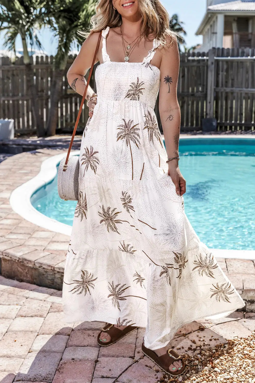 Tropical print maxi dress - white / s / 100% viscose - floral dresses