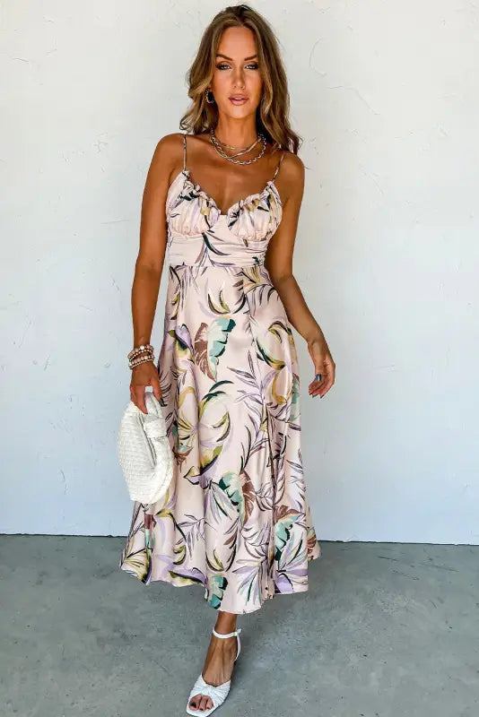 Tropical print spaghetti straps dress - dresses