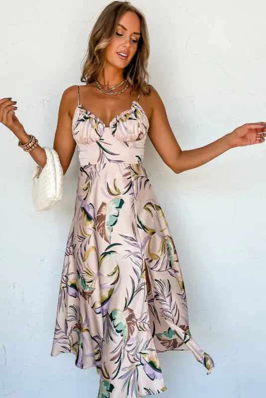 Tropical print spaghetti straps dress - dresses