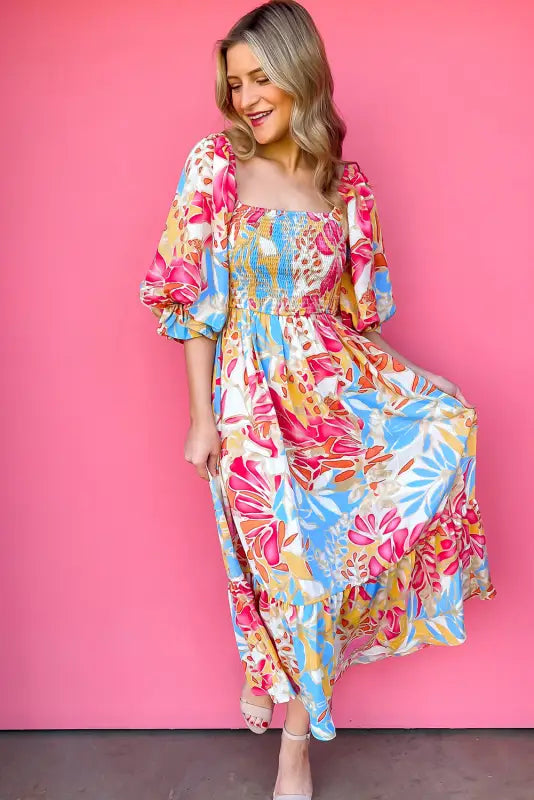 Tropical smocked maxi dress - floral dresses