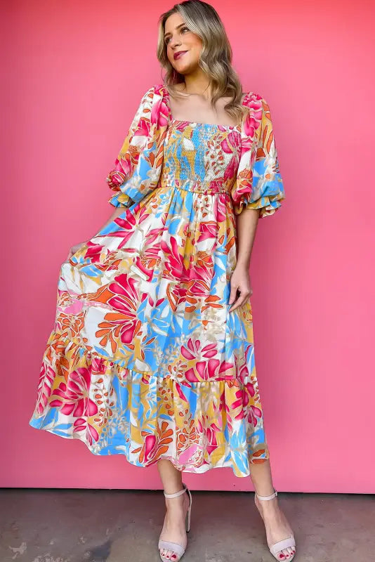 Tropical smocked maxi dress - floral dresses