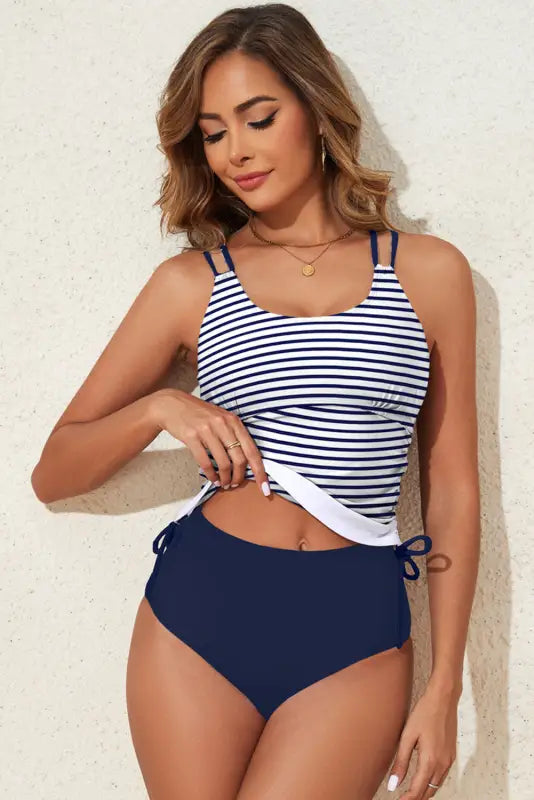 Tummy control tankini swimsuit - blue stripe