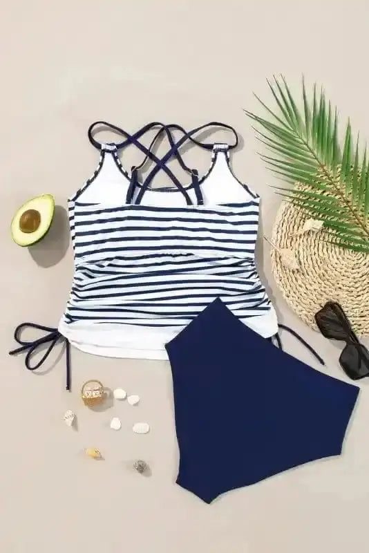 Tankinis Tummy Control Tankini Swimsuit - Blue Stripe