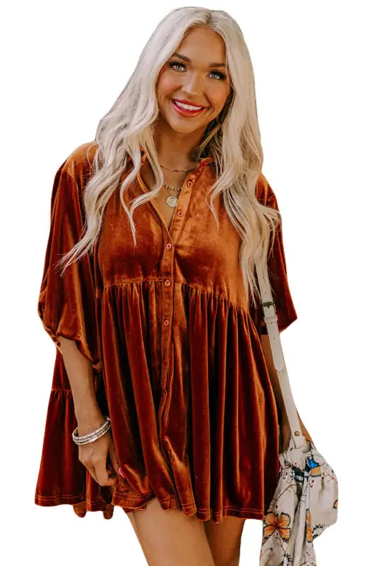 Tunic babydoll velvet shirt | fashionfitz