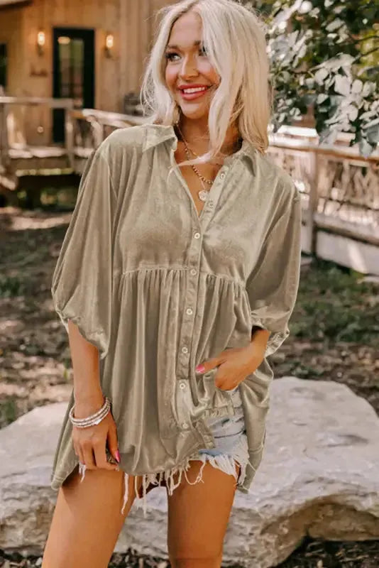 Tunic Babydoll Velvet Shirt - Fashionfitz