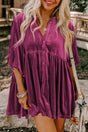 Shop Velvet Tunic Babydoll Shirt in rich pink velvet with button-down front and A-line silhouette, perfect for fall daily wear.