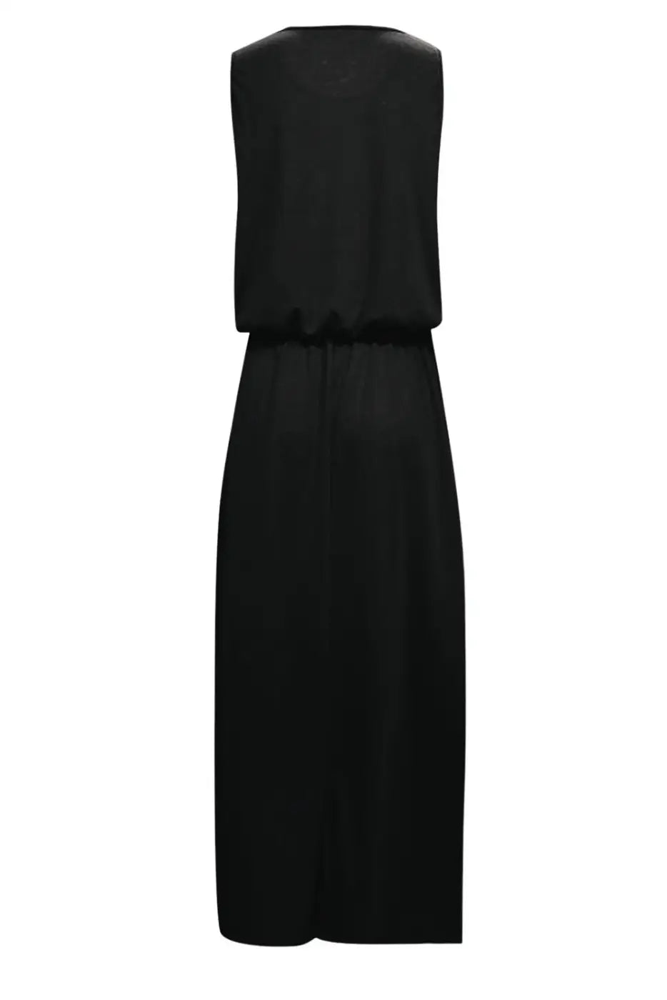 Tunic maxi dress - black solid sleeveless split - dresses