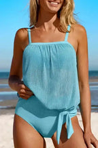 Turquoise Striped Mesh Tankini Swimsuit - Fashionfitz