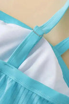 Turquoise Striped Mesh Tankini Swimsuit - Fashionfitz