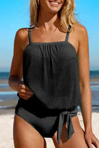 Turquoise Striped Mesh Tankini Swimsuit - Fashionfitz