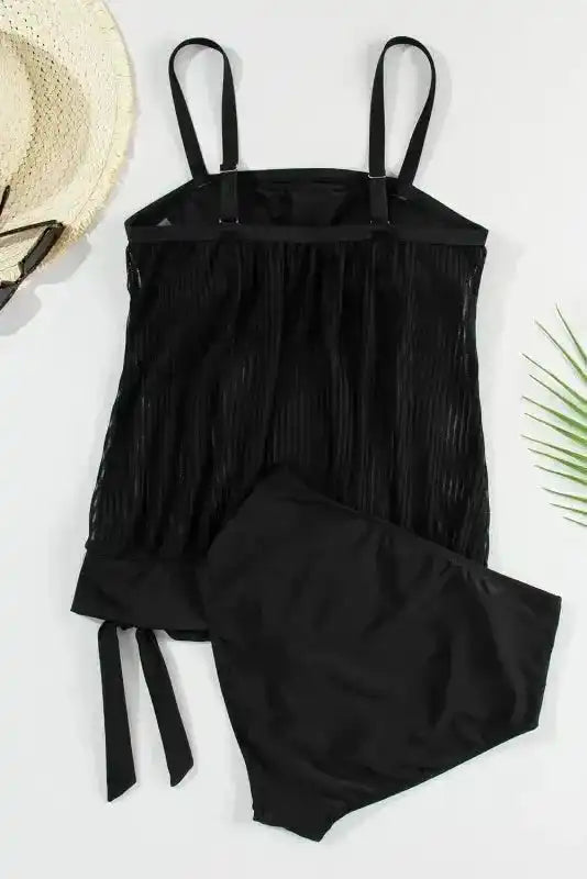 Turquoise Striped Mesh Tankini Swimsuit - Fashionfitz
