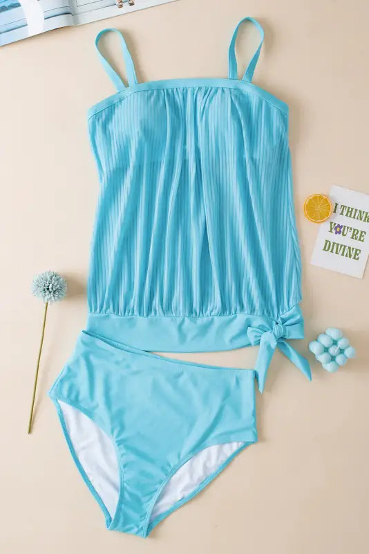 Turquoise striped mesh tankini swimsuit - tankinis