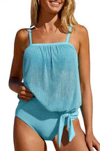 Turquoise Striped Mesh Tankini Swimsuit - Fashionfitz