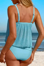 Turquoise Striped Mesh Tankini Swimsuit - Fashionfitz