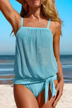 Turquoise Striped Mesh Tankini Swimsuit - Fashionfitz