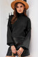 Black turtleneck drop shoulder bubble sleeve knit sweater - sweaters & cardigans