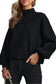 Black turtleneck drop shoulder bubble sleeve knit sweater - sweaters & cardigans