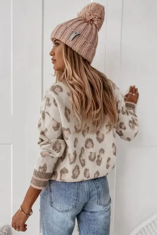 Two-tone Contrast Leopard Sweater - Fashionfitz