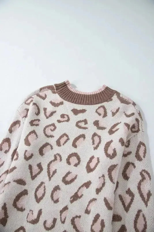 Two-tone Contrast Leopard Sweater - Fashionfitz
