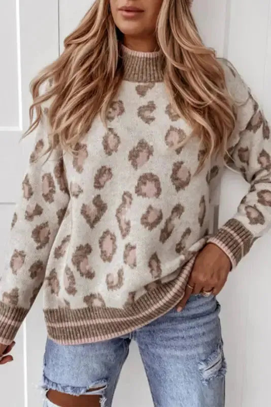Two-tone Contrast Leopard Sweater - Fashionfitz