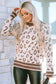 Brown two - tone ribbed trim contrast leopard sweater - new