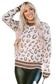 Brown two - tone ribbed trim contrast leopard sweater - new