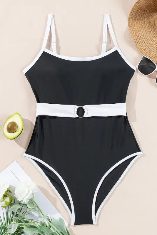 Two-tone one-piece swimsuit - belted by fashionfitz