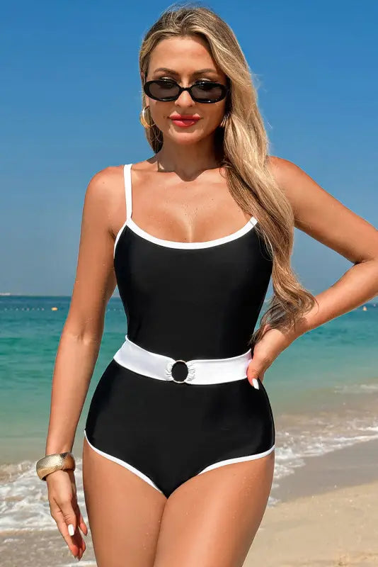 Two-tone one-piece swimsuit - belted by fashionfitz