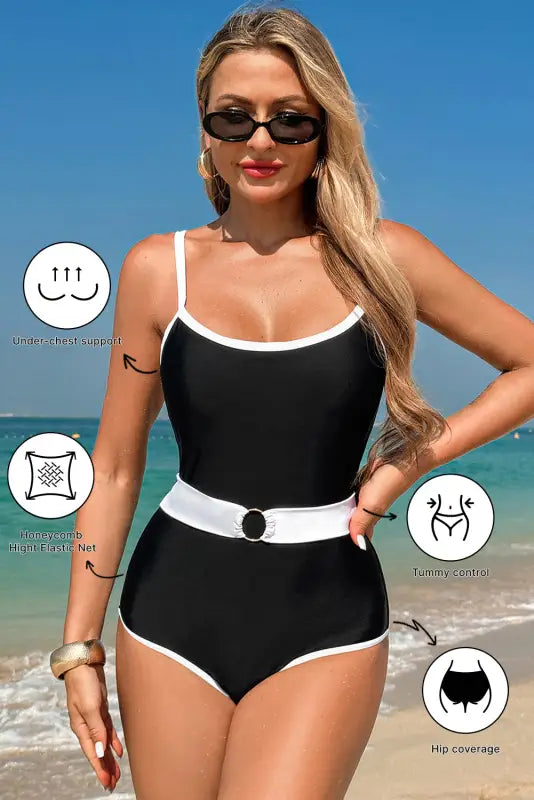 Two-tone one-piece swimsuit - belted by fashionfitz