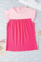 Two Tone Ruffled Flutter Sleeve Blouse - Fashionfitz