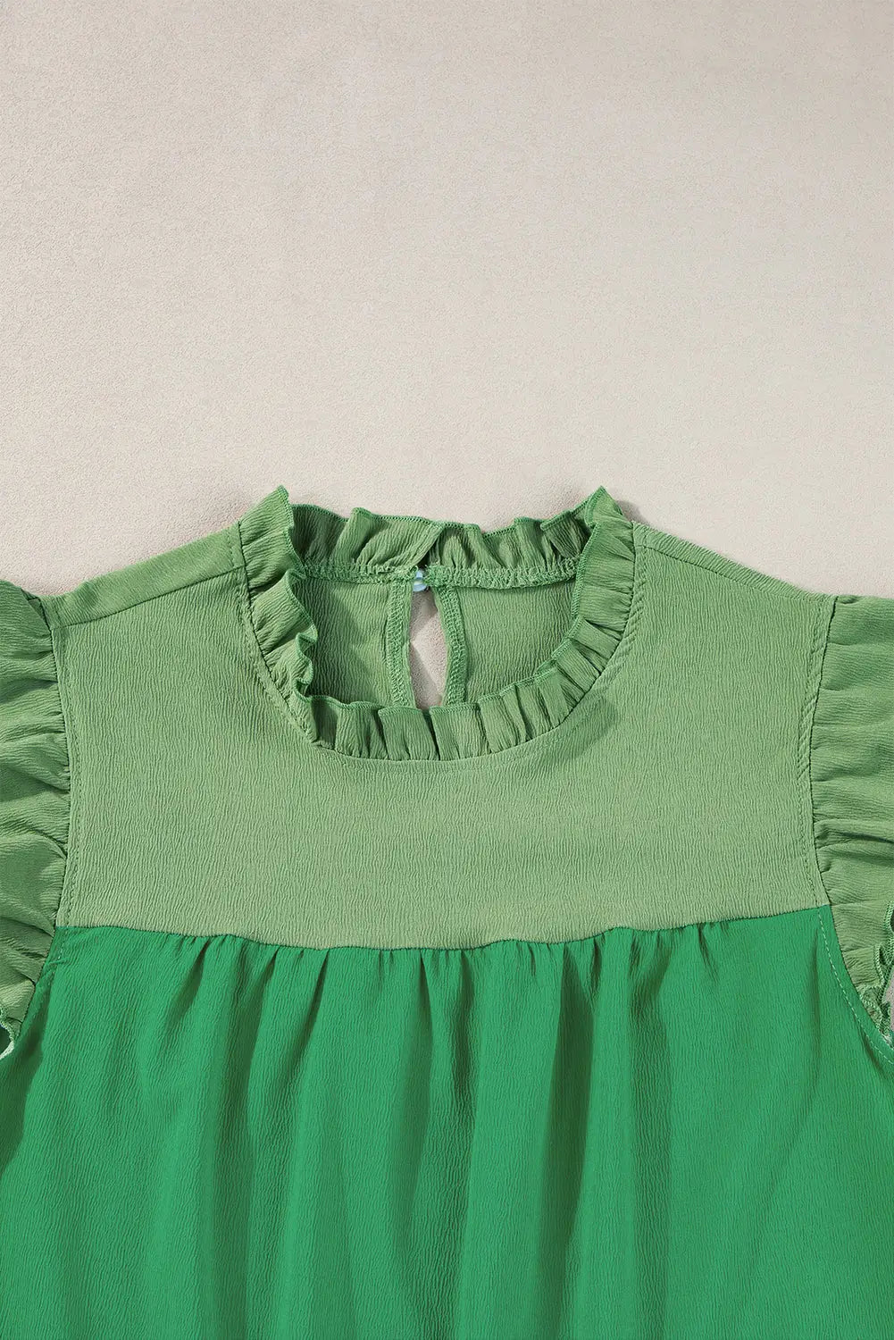 Two tone ruffled flutter sleeve blouse - tops/blouses & shirts