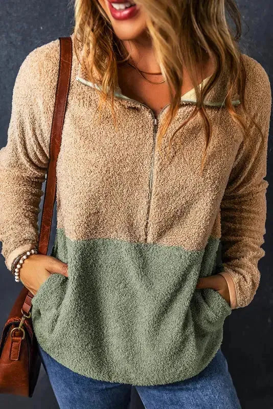 Two-Tones Half Zip Fleece Sweatshirt - Fashionfitz