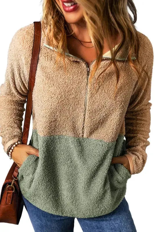 Two-Tones Half Zip Fleece Sweatshirt - Fashionfitz