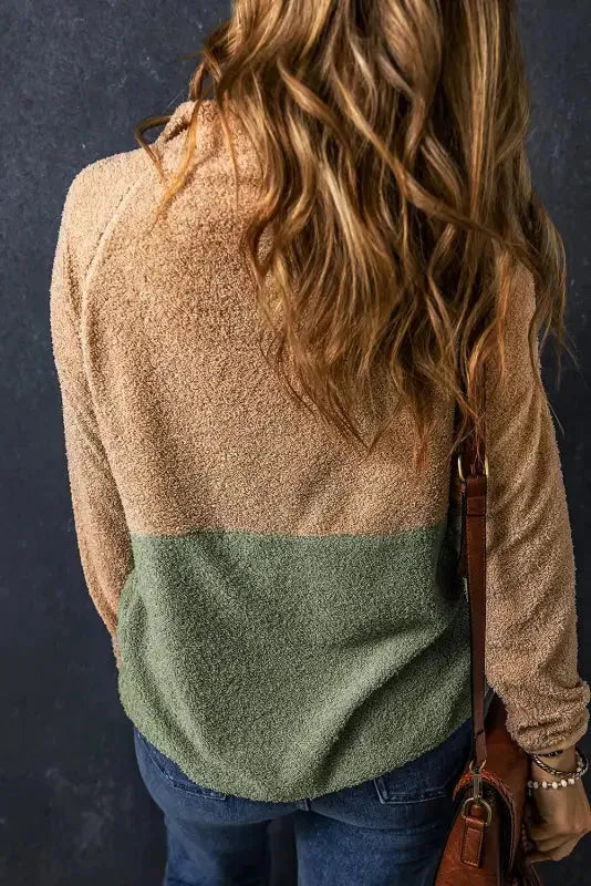 Two-tone half zip fleece sweatshirt back view — Fashionfitz UK